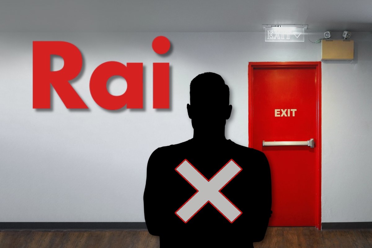 Porta Exit, logo Rai e sagoma uomo con croce