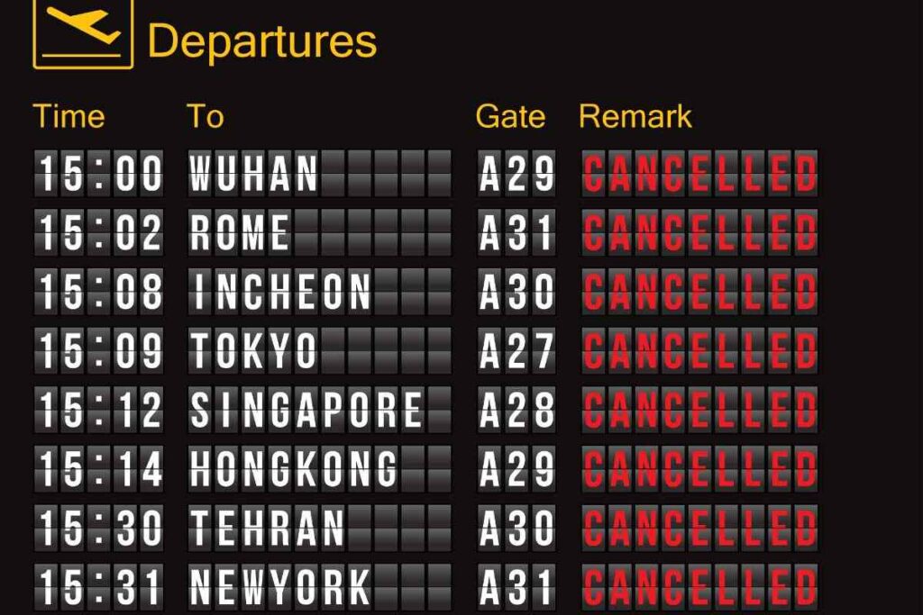 tabella con voli cancellati